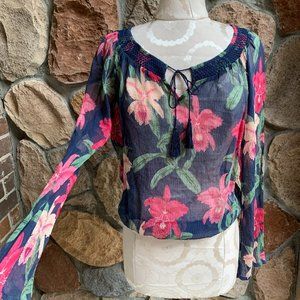 Lucky Brand Silk Floral Boho Peasant Blouse S